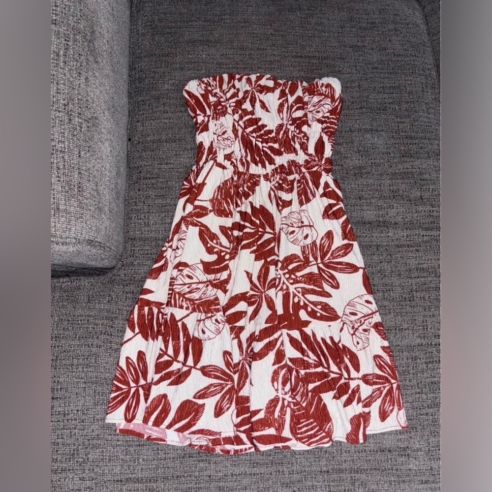 Windsor White Strapless Mini Dress with Rust Floral Print